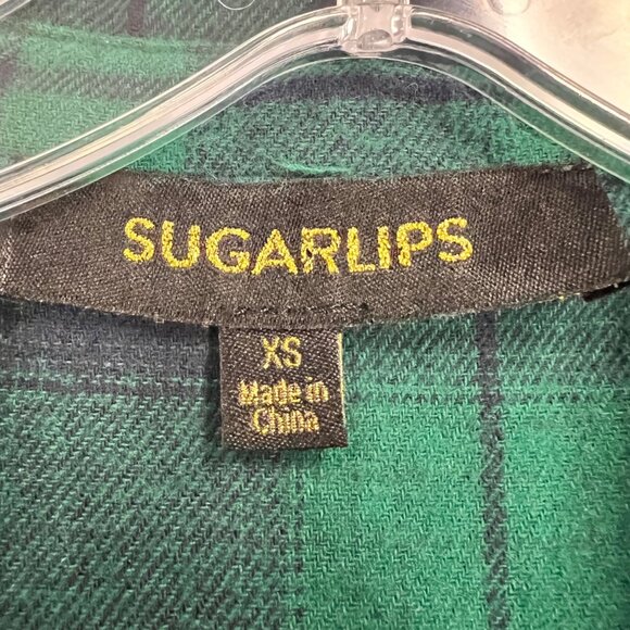 Sugarlips Womens Plaid Button Down Top Long Sleeve Green/Blue Size XS - Picture 8 of 9